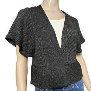 Intropia Anthropologie Women’s M Black Merino Wool Surplice Faux Wrap Sweater